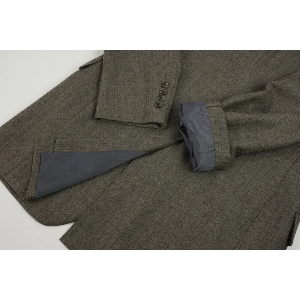 Vintage Hickey Freeman Mens 42L Brown Worsted Wool Herringbone Windowpane Blazer